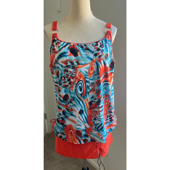 NWOT Summer Hawaiian Tropical Print Beach Tankini  Skort Bathing Swimsuit 4XL - Picture 1 of 13